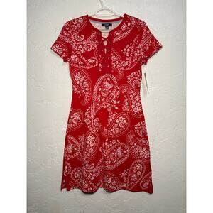 NWT Chaps lace up paisley print t shirt dress womens small coastal contemporary